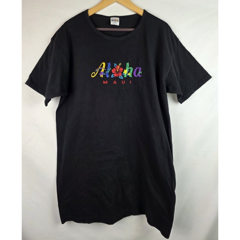 Aloha Maui Hawaii T-Shirt Dress Womens One Size Fits All Black Swimsuit Cover Up